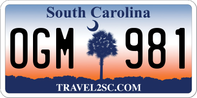 SC license plate OGM981