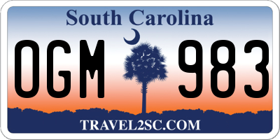 SC license plate OGM983