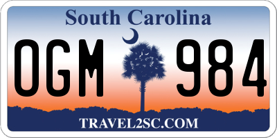SC license plate OGM984
