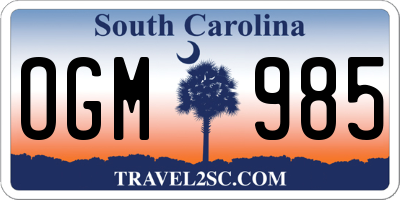 SC license plate OGM985
