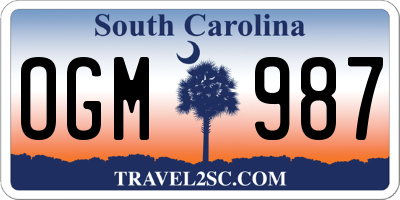 SC license plate OGM987