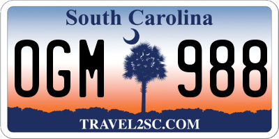 SC license plate OGM988