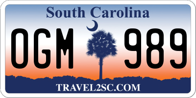 SC license plate OGM989