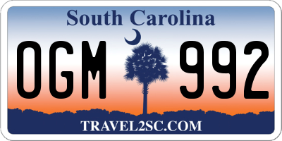 SC license plate OGM992