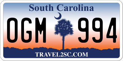 SC license plate OGM994