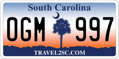 SC license plate OGM997