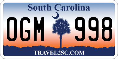 SC license plate OGM998