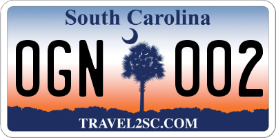 SC license plate OGN002