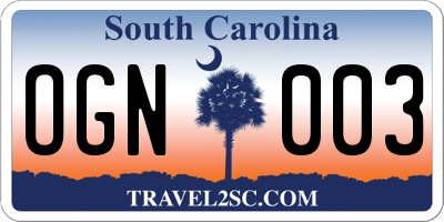 SC license plate OGN003