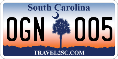 SC license plate OGN005