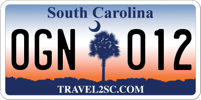 SC license plate OGN012