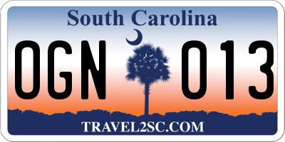 SC license plate OGN013