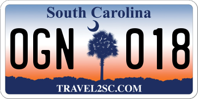 SC license plate OGN018