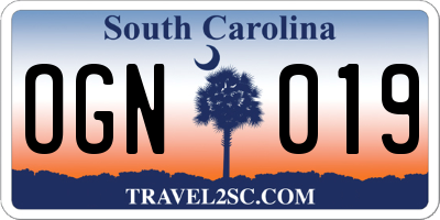 SC license plate OGN019