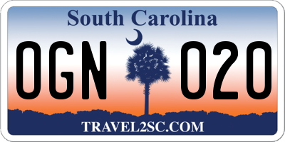 SC license plate OGN020