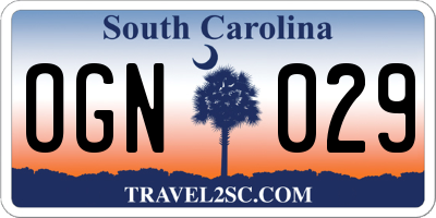 SC license plate OGN029