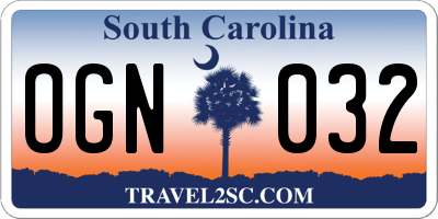 SC license plate OGN032