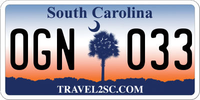 SC license plate OGN033