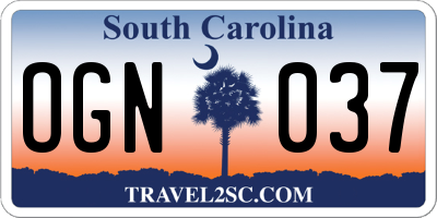 SC license plate OGN037