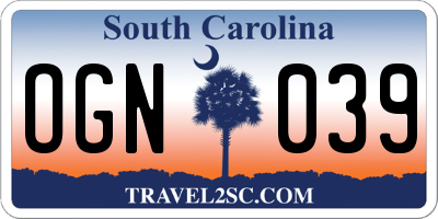 SC license plate OGN039