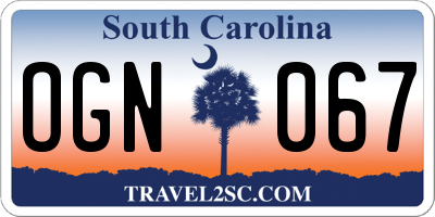 SC license plate OGN067