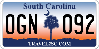 SC license plate OGN092