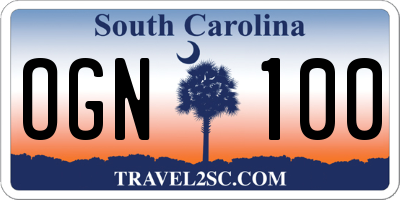 SC license plate OGN100