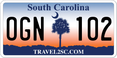 SC license plate OGN102