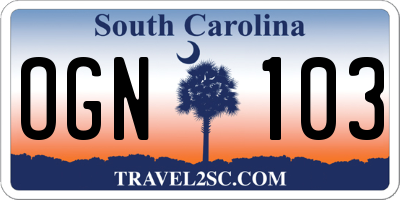 SC license plate OGN103