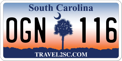SC license plate OGN116