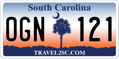 SC license plate OGN121