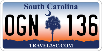SC license plate OGN136