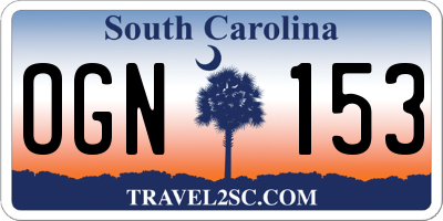 SC license plate OGN153