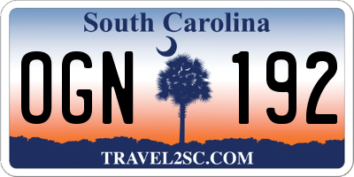 SC license plate OGN192