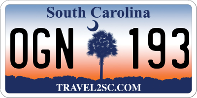 SC license plate OGN193