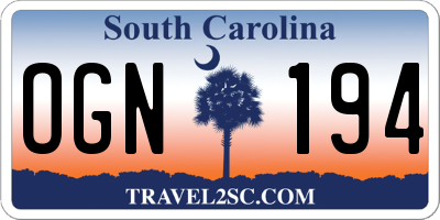 SC license plate OGN194