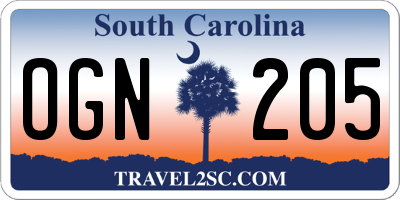 SC license plate OGN205