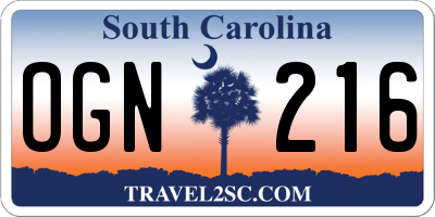 SC license plate OGN216