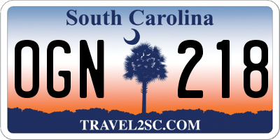SC license plate OGN218