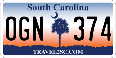 SC license plate OGN374