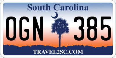SC license plate OGN385