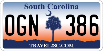 SC license plate OGN386