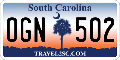 SC license plate OGN502