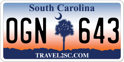 SC license plate OGN643