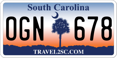 SC license plate OGN678