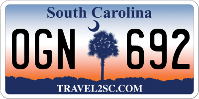 SC license plate OGN692