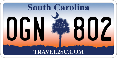 SC license plate OGN802