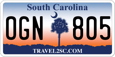 SC license plate OGN805