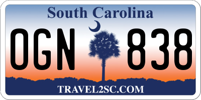 SC license plate OGN838