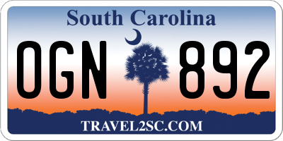 SC license plate OGN892